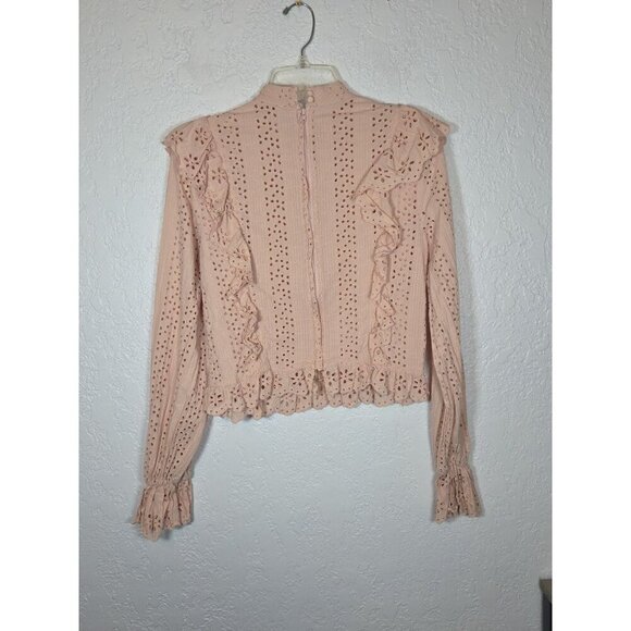 Women's Tularosa Blush Pink Eyelet Ruffle Long Sleeve 100% Cotton Small - Picture 4 of 4